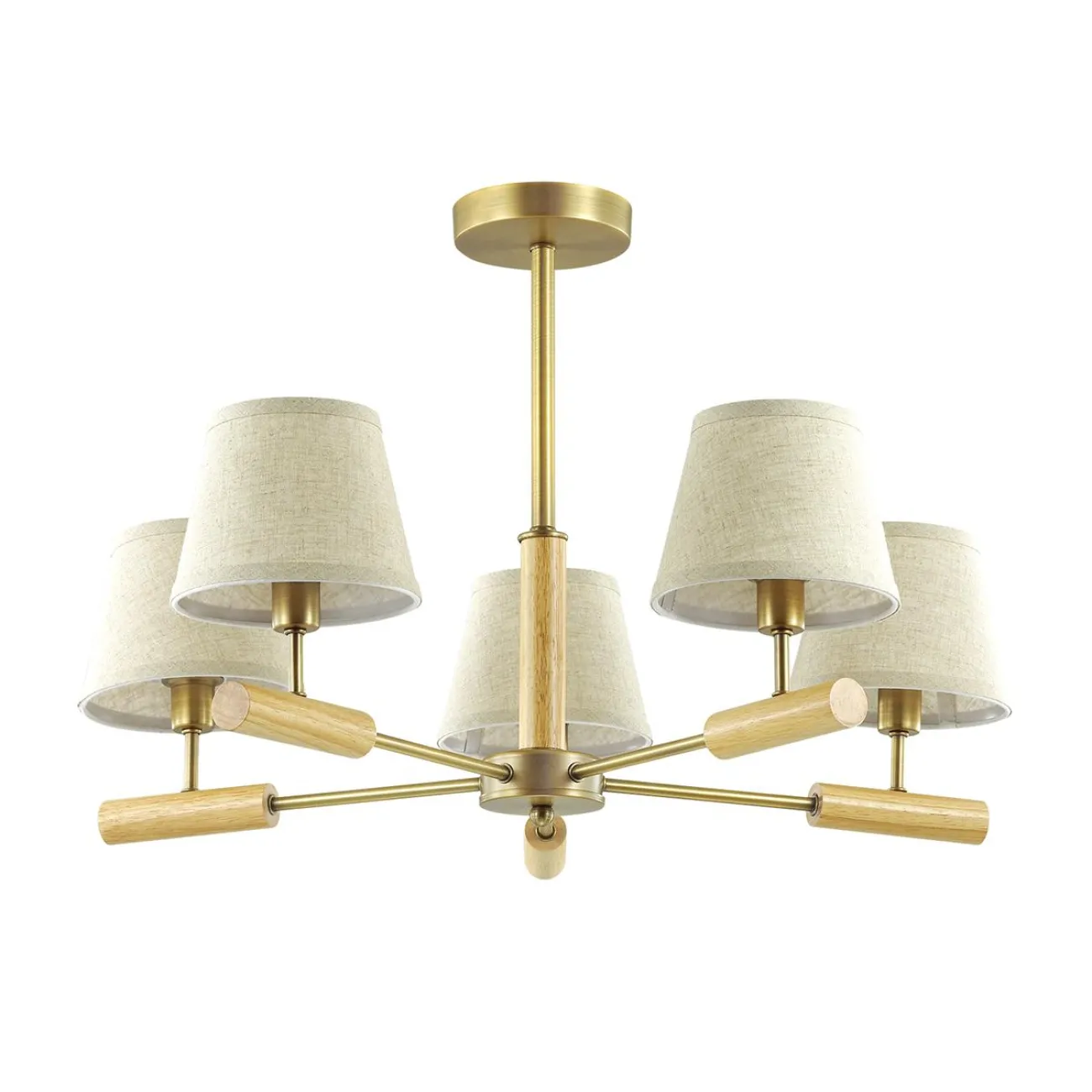 Серия люстр с текстильными плафонами и деревянными элементами SIMEN