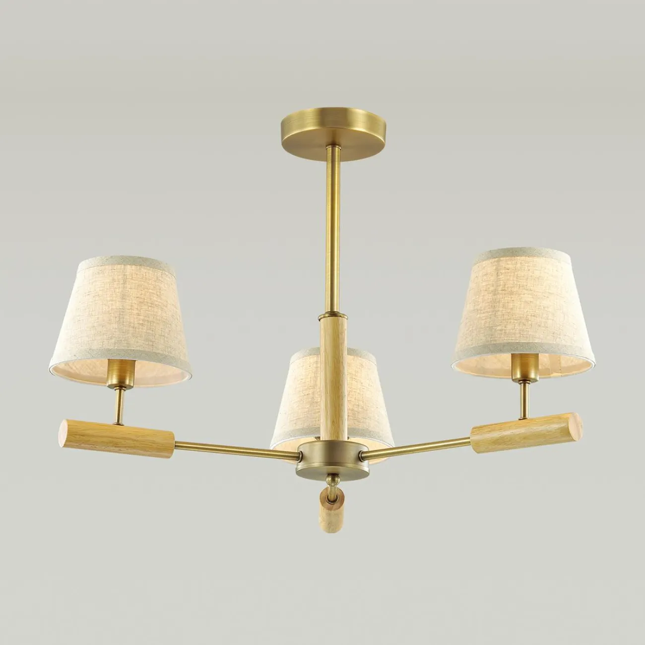 Серия люстр с текстильными плафонами и деревянными элементами SIMEN