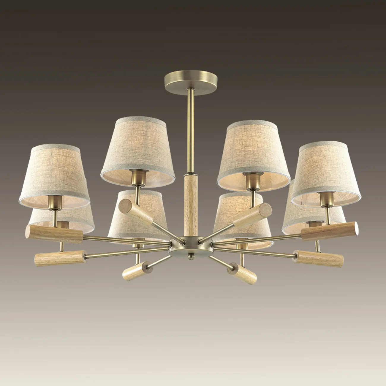 Серия люстр с текстильными плафонами и деревянными элементами SIMEN
