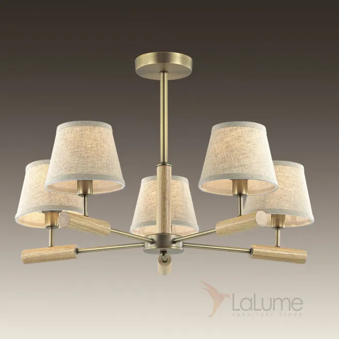 Серия люстр с текстильными плафонами и деревянными элементами SIMEN