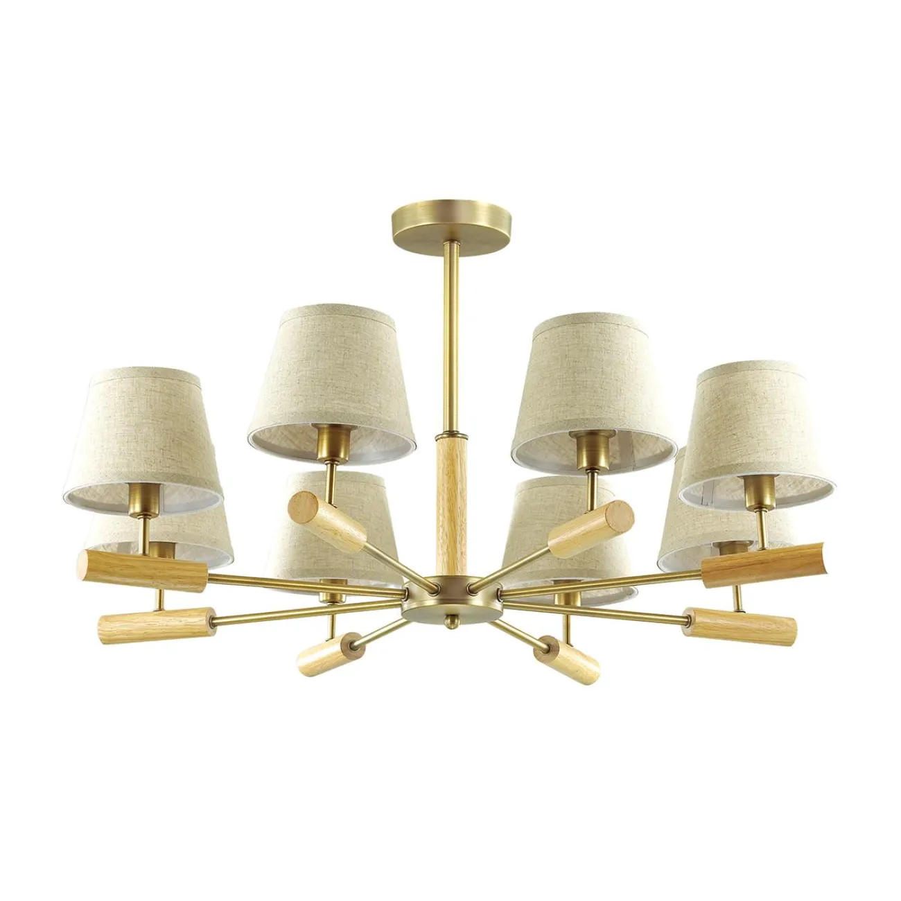 Серия люстр с текстильными плафонами и деревянными элементами SIMEN