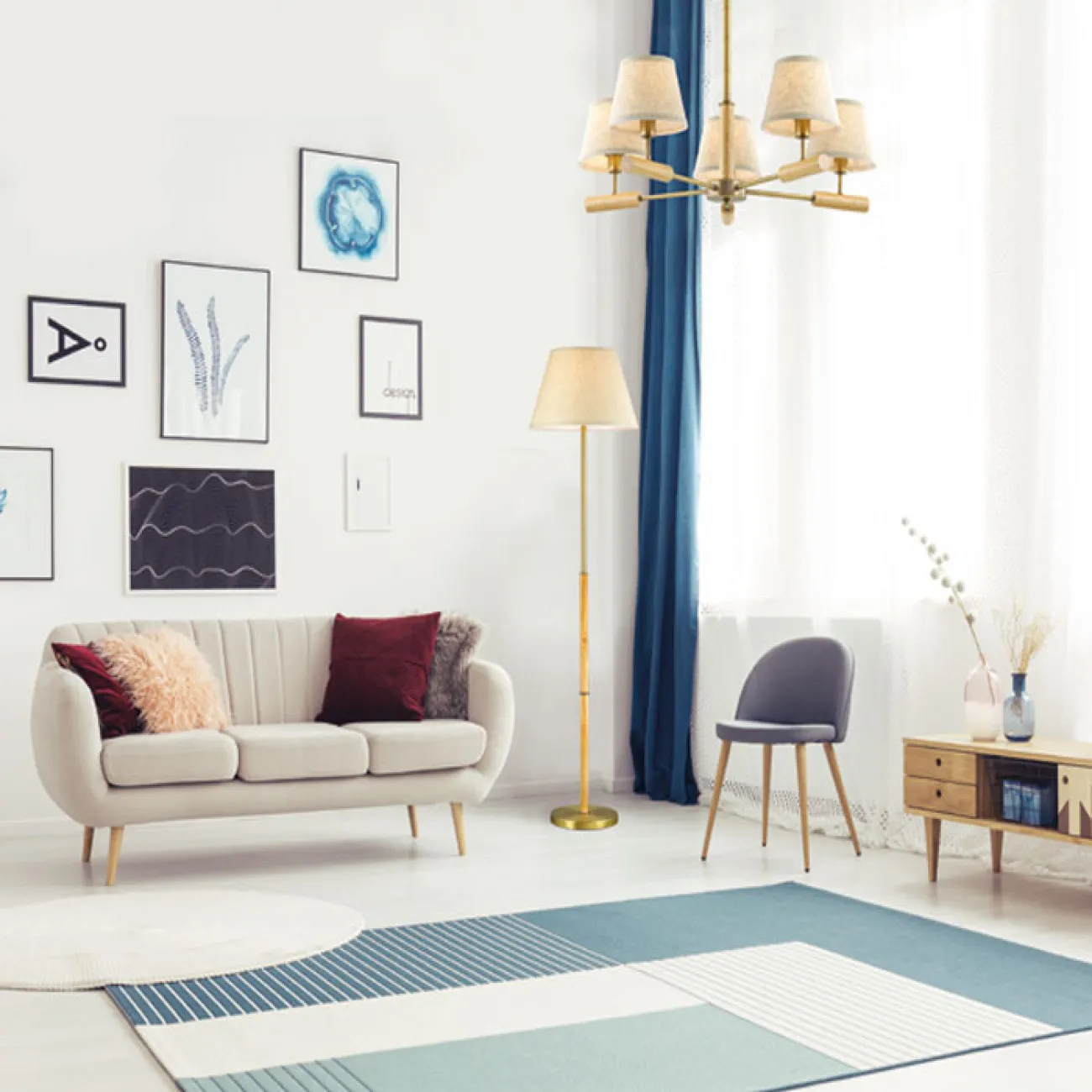 Торшер в классическом стиле с текстильным плафоном и деревянным декором SIMEN FL