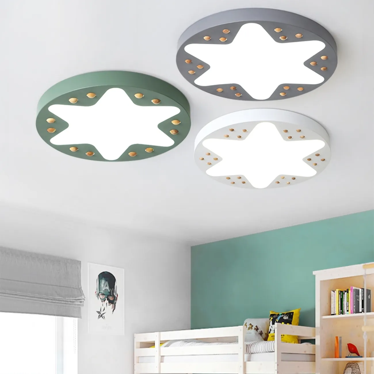 Потолочный светильник с каркасом из металла и декором из дерева SPACE