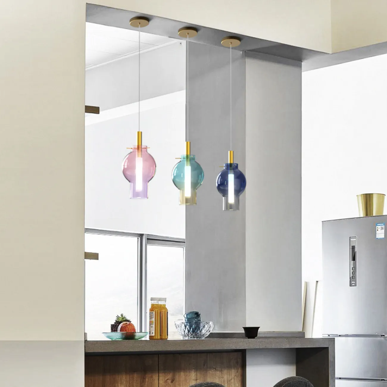 Светодиодный подвесной светильник с плафоном из цветного стекла STAVERN