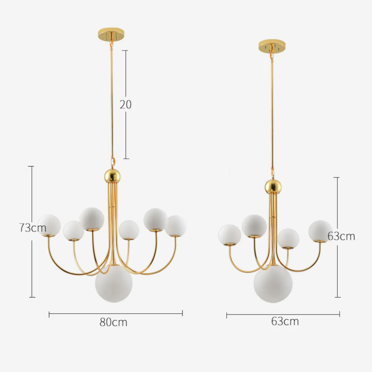 Люстра со стеклянными плафонами разного диаметра THIRA