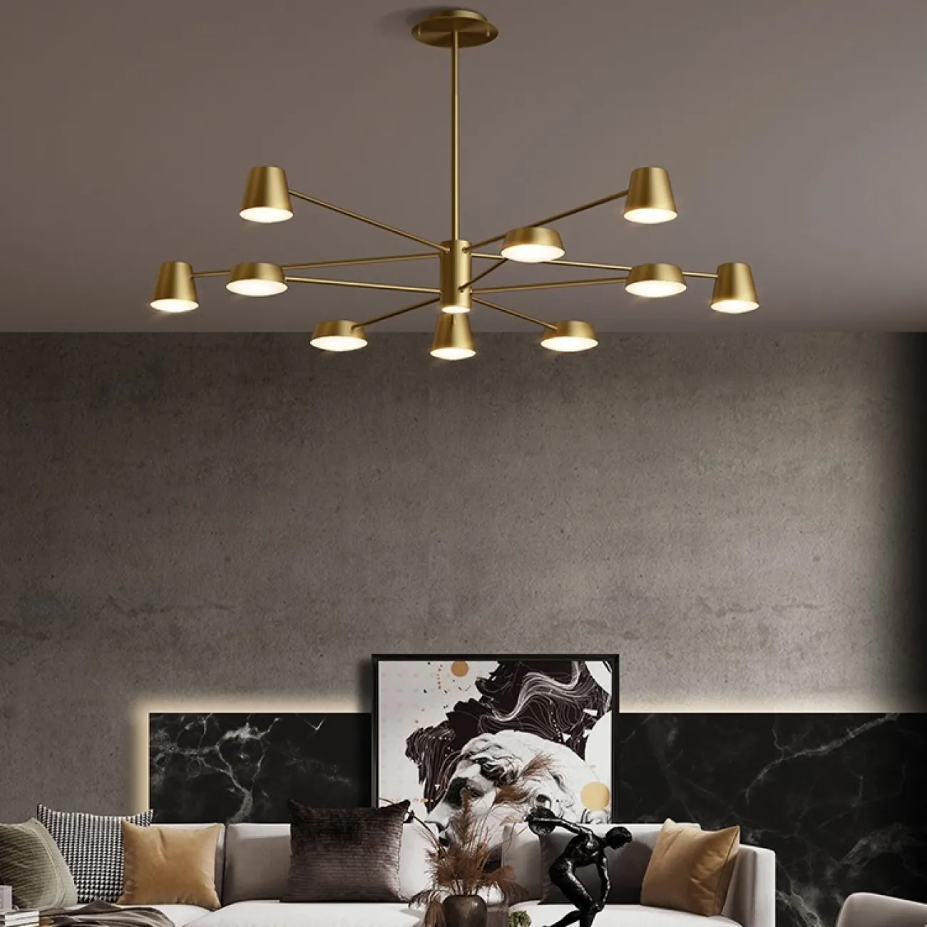 Двухъярусная светодиодная люстра с двумя видами плафонов и дополнительным источником света по центру TOIVOLA A