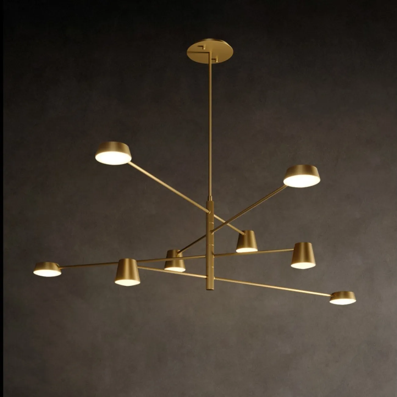 Светодиодная люстра с плафонами двух типов, расположенными на асимметоичных поворотных штангах TOIVOLA B