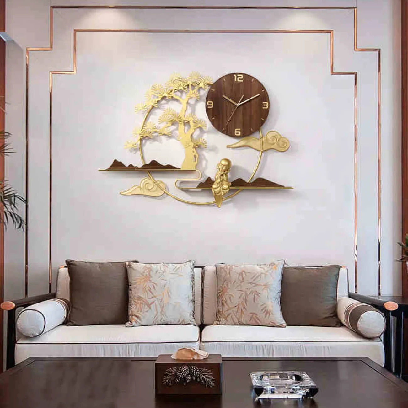 Дизайнерские настенные часы в китайском дзен стиле для гостиной LaLume-KKK20269-20