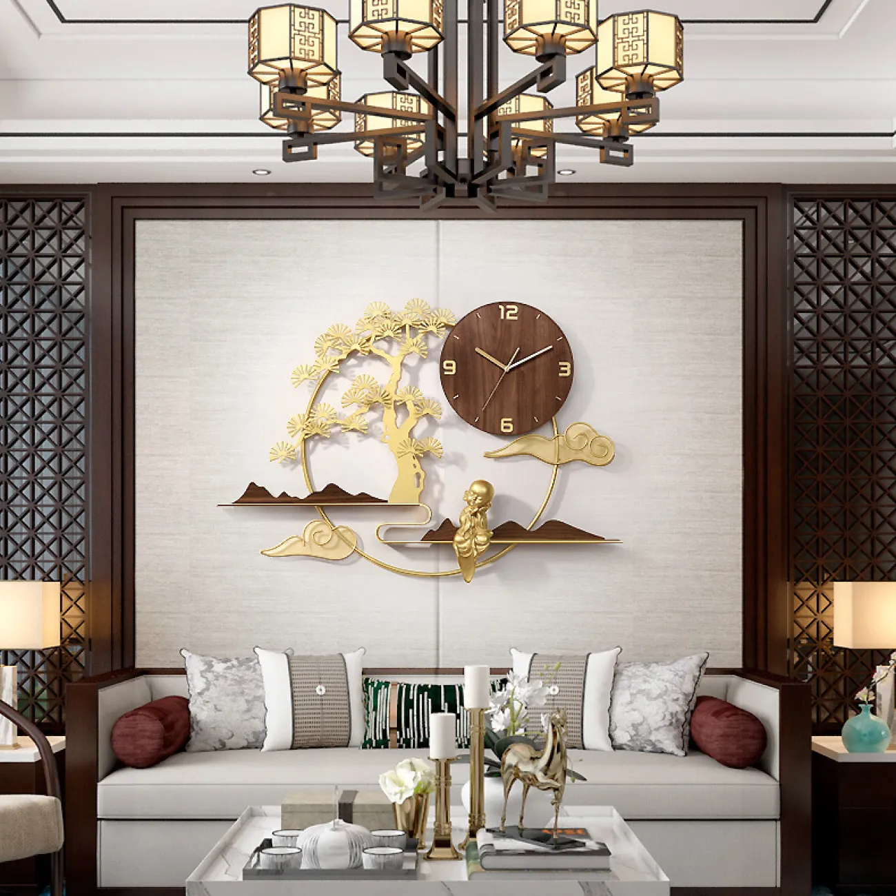 Дизайнерские настенные часы в китайском дзен стиле для гостиной LaLume-KKK20269-20