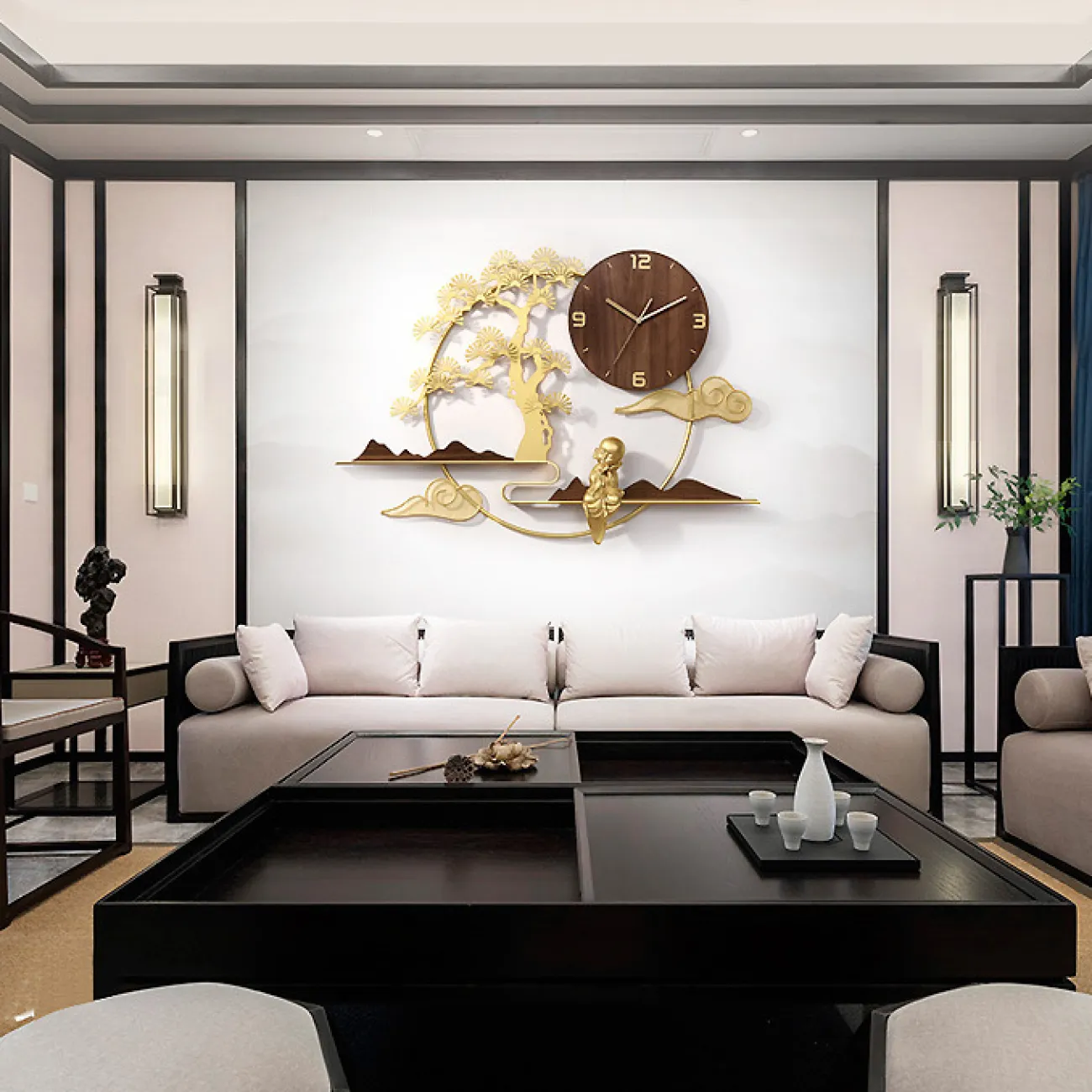 Дизайнерские настенные часы в китайском дзен стиле для гостиной LaLume-KKK20269-20