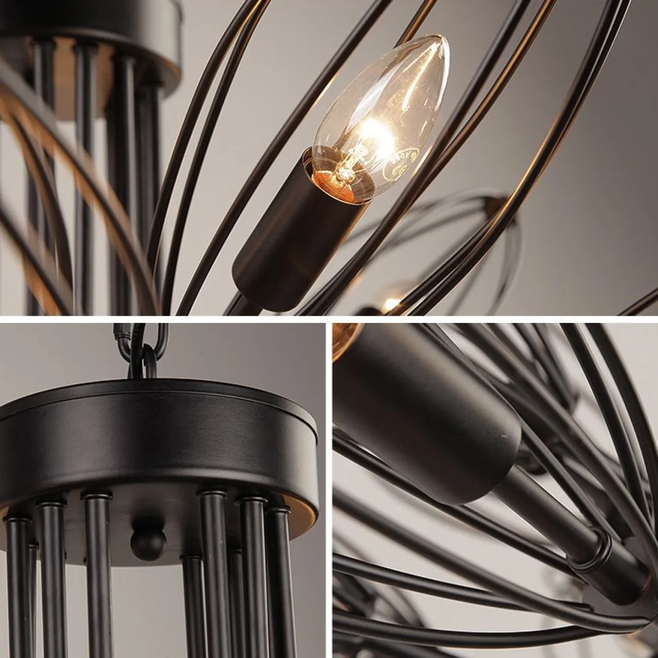 Люстра в индустриальном стиле с плафонами из прутьев в форме бутона BUD от LaLume