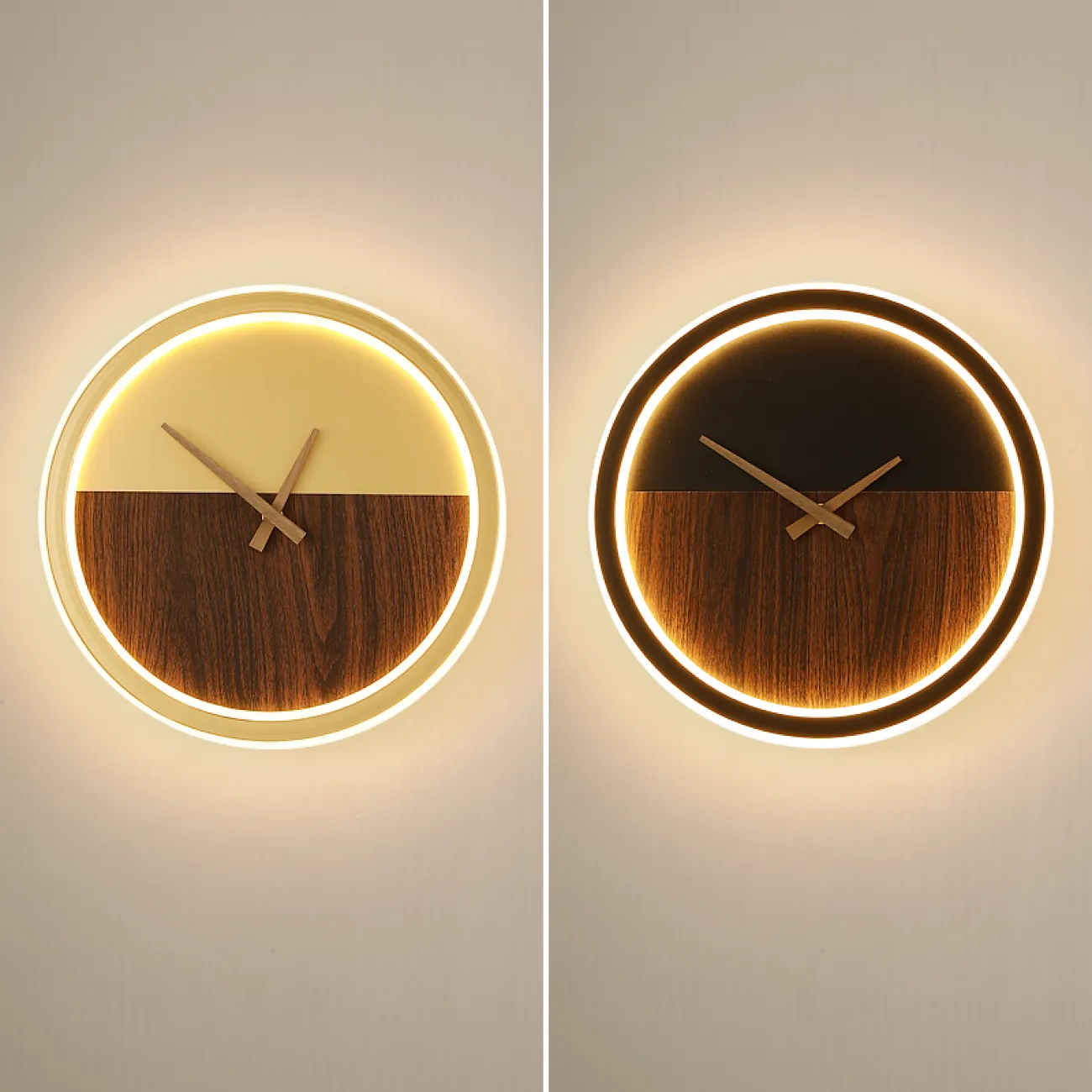 Светодиодный настенный светильник в виде деревянных круглых часов TIME WOOD ONE от LaLume