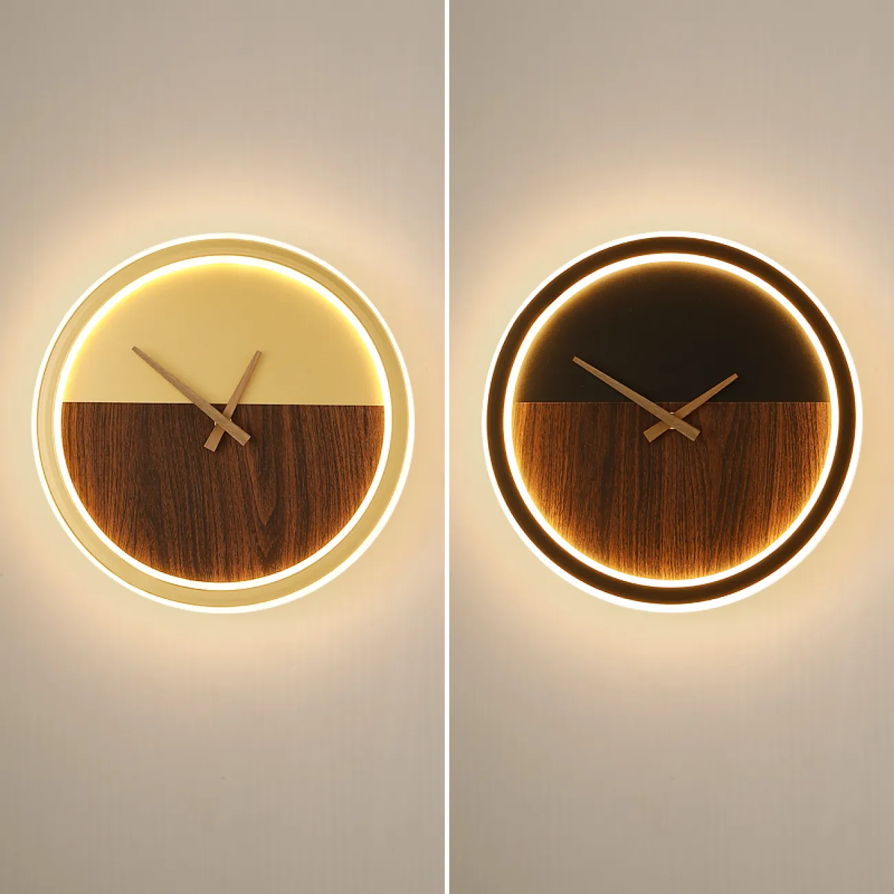 Светодиодный настенный светильник в виде деревянных круглых часов TIME WOOD ONE от LaLume