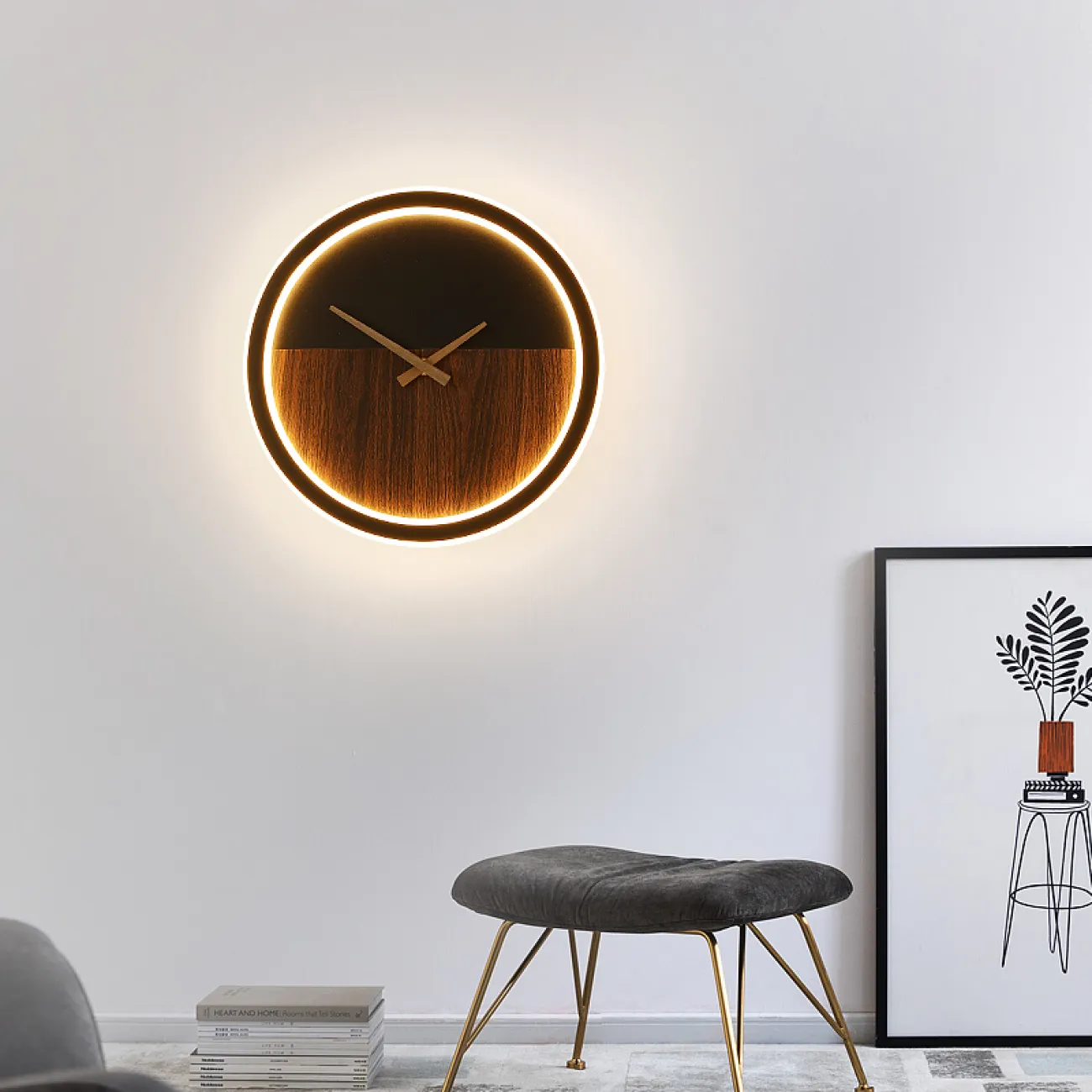 Светодиодный настенный светильник в виде деревянных круглых часов TIME WOOD ONE от LaLume