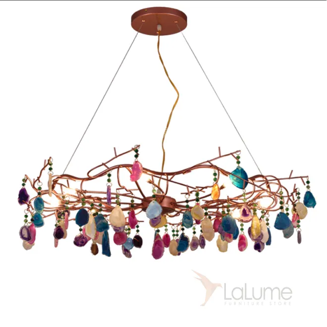 Люстра с растительными мотивами из цветного натурального агата на струнном подвесе AGATE 9 от LaLume