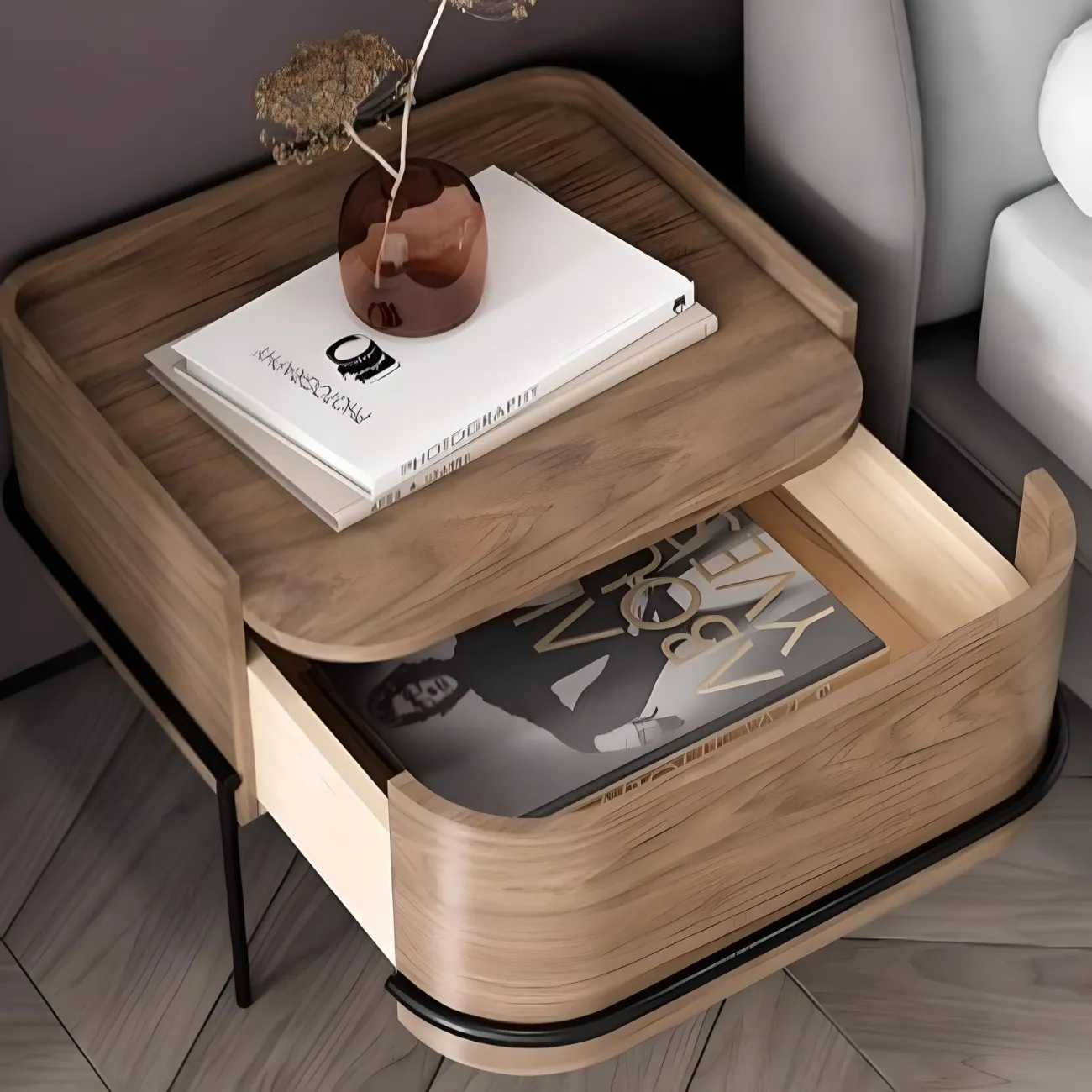 Умная прикроватная тумба Mizeo 37582-30 в стиле минимализм Умная прикроватная тумба Mizeo 37582-30 в стиле минимализм