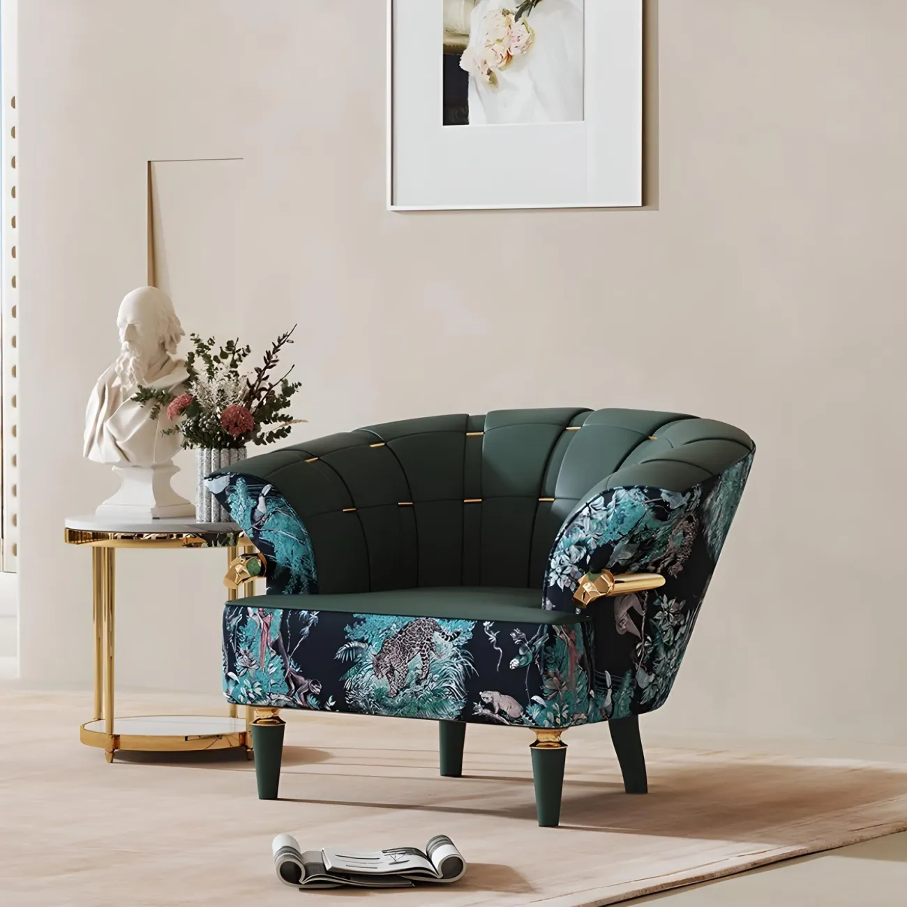 Роскошное кресло Mufandi 37640-30 с вышитым цветным рисунком