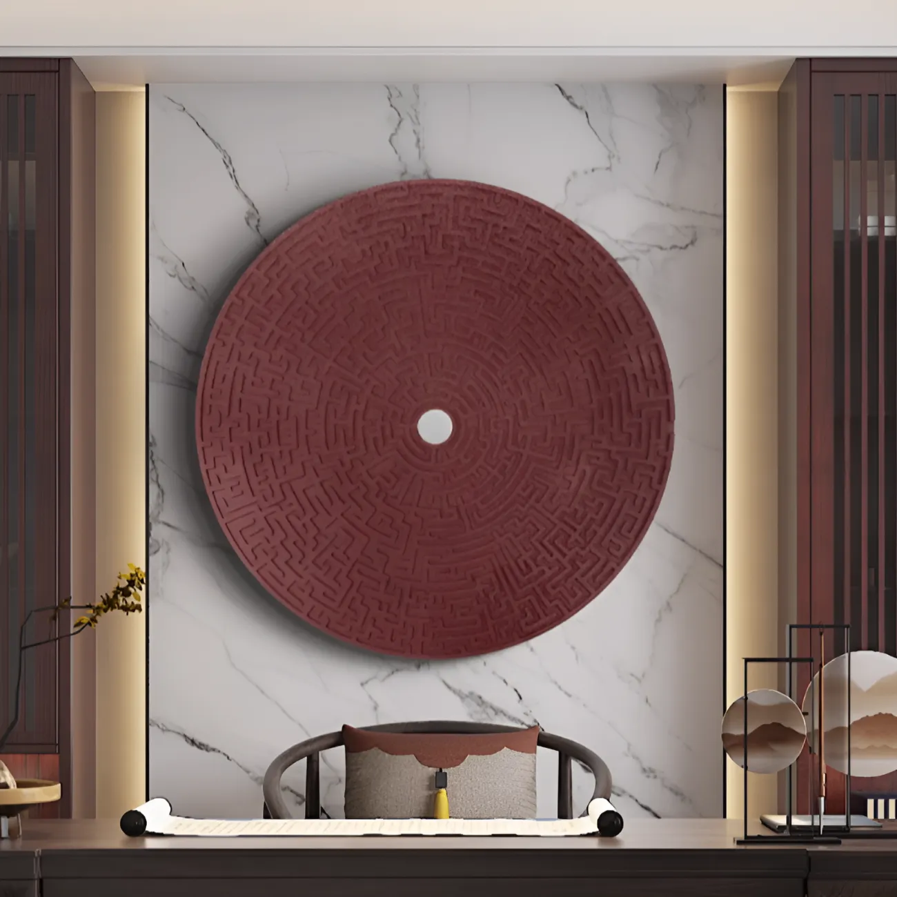 Круглая декоративная картина "Пьяная красавица" 38077-30 в китайском стиле Круглая декоративная картина "Пьяная красавица" 38077-30 в китайском стиле