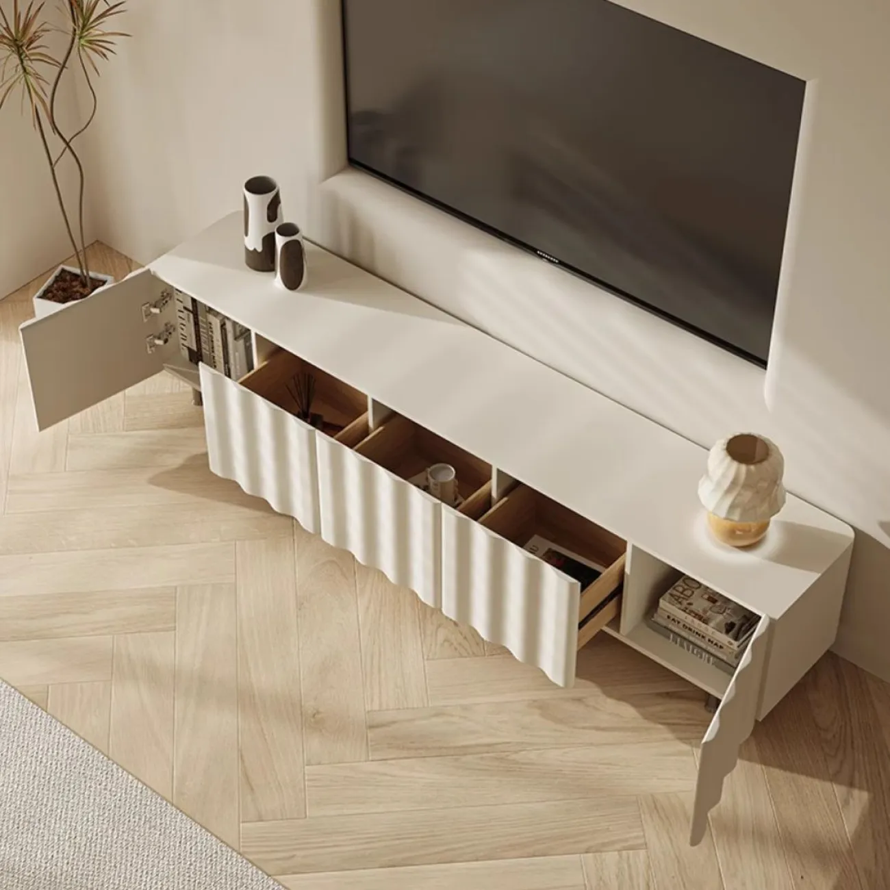 Роскошная кремовая тумба под телевизора Purple Leaf 35933-29