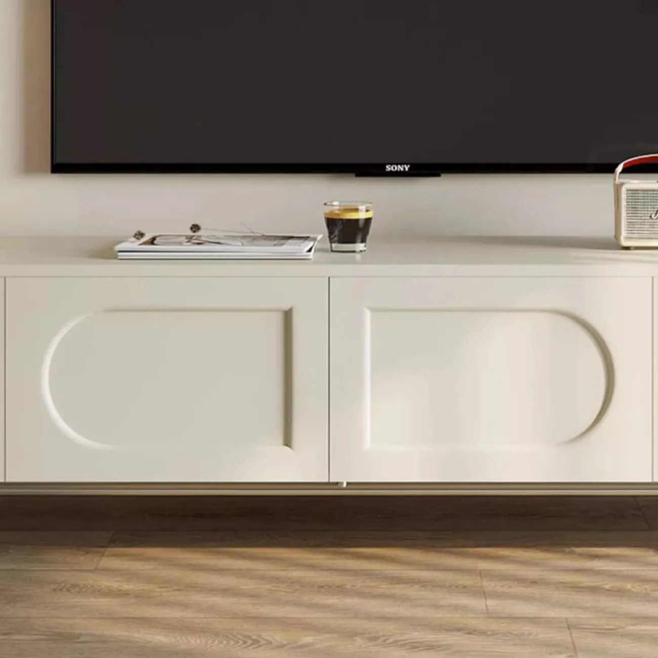 Тумба для телевизора в бело-кремовом стиле Purple Leaf 35940-29 Тумба для телевизора в бело-кремовом стиле Purple Leaf 35940-29