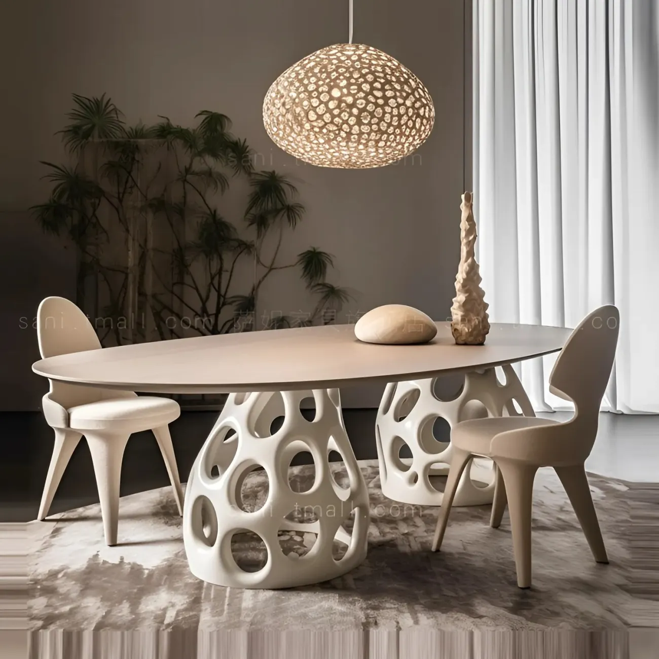 Кремовый обеденный стол в средневековом стиле на 8 персон Sani 37286-29