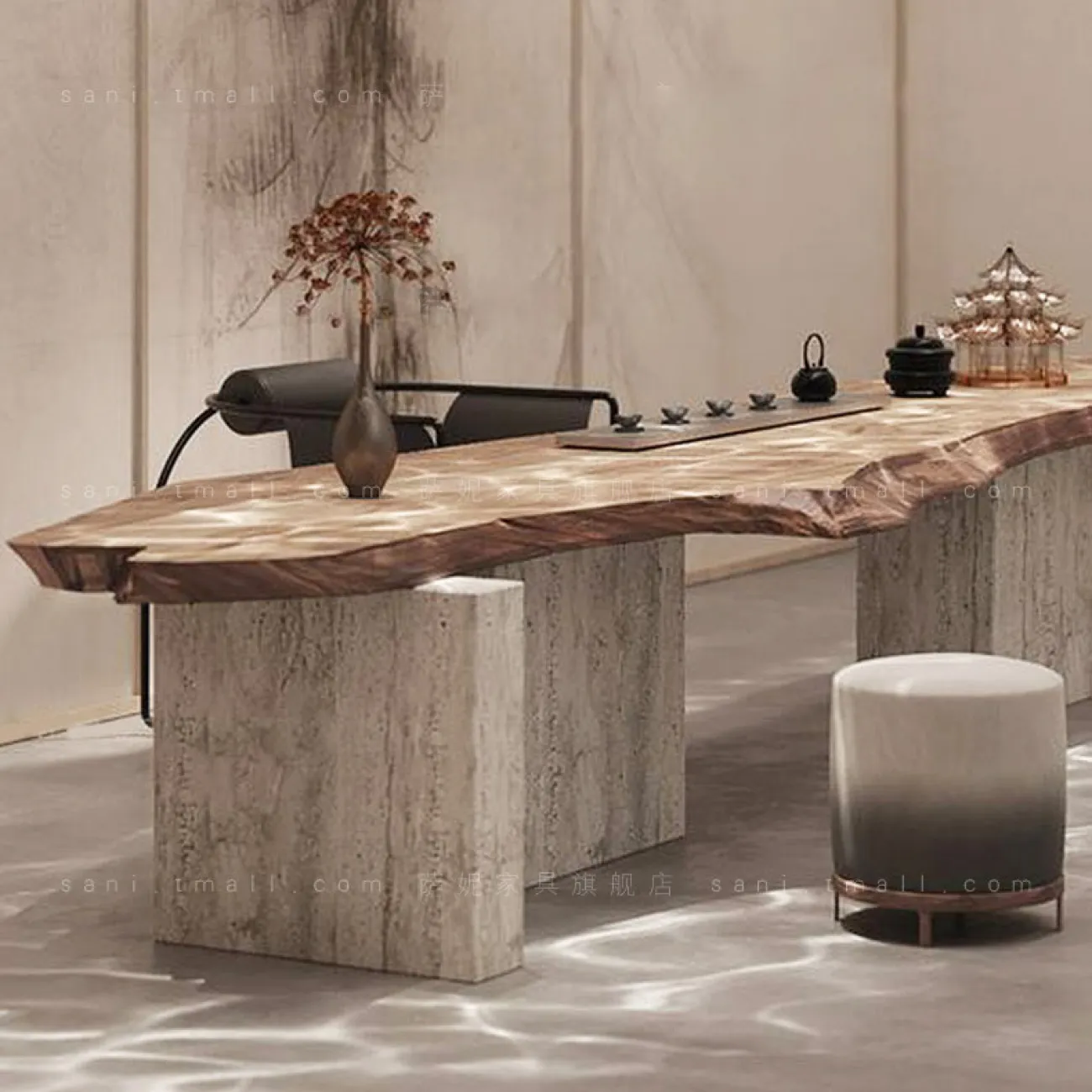 Необычный дизайнерский чайный столик в стиле Ваби-саби MAJESTIC 37311-29