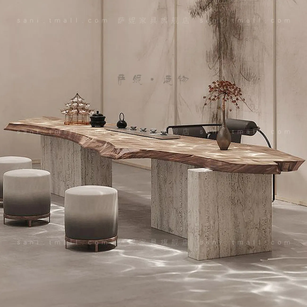 Необычный дизайнерский чайный столик в стиле Ваби-саби MAJESTIC 37311-29