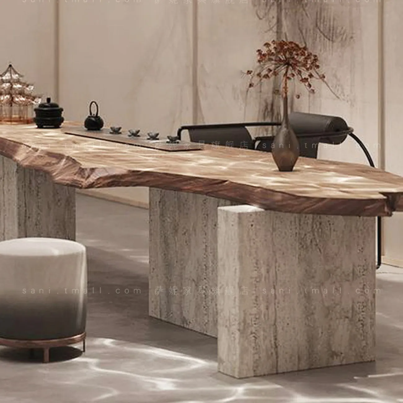 Необычный дизайнерский чайный столик в стиле Ваби-саби MAJESTIC 37311-29