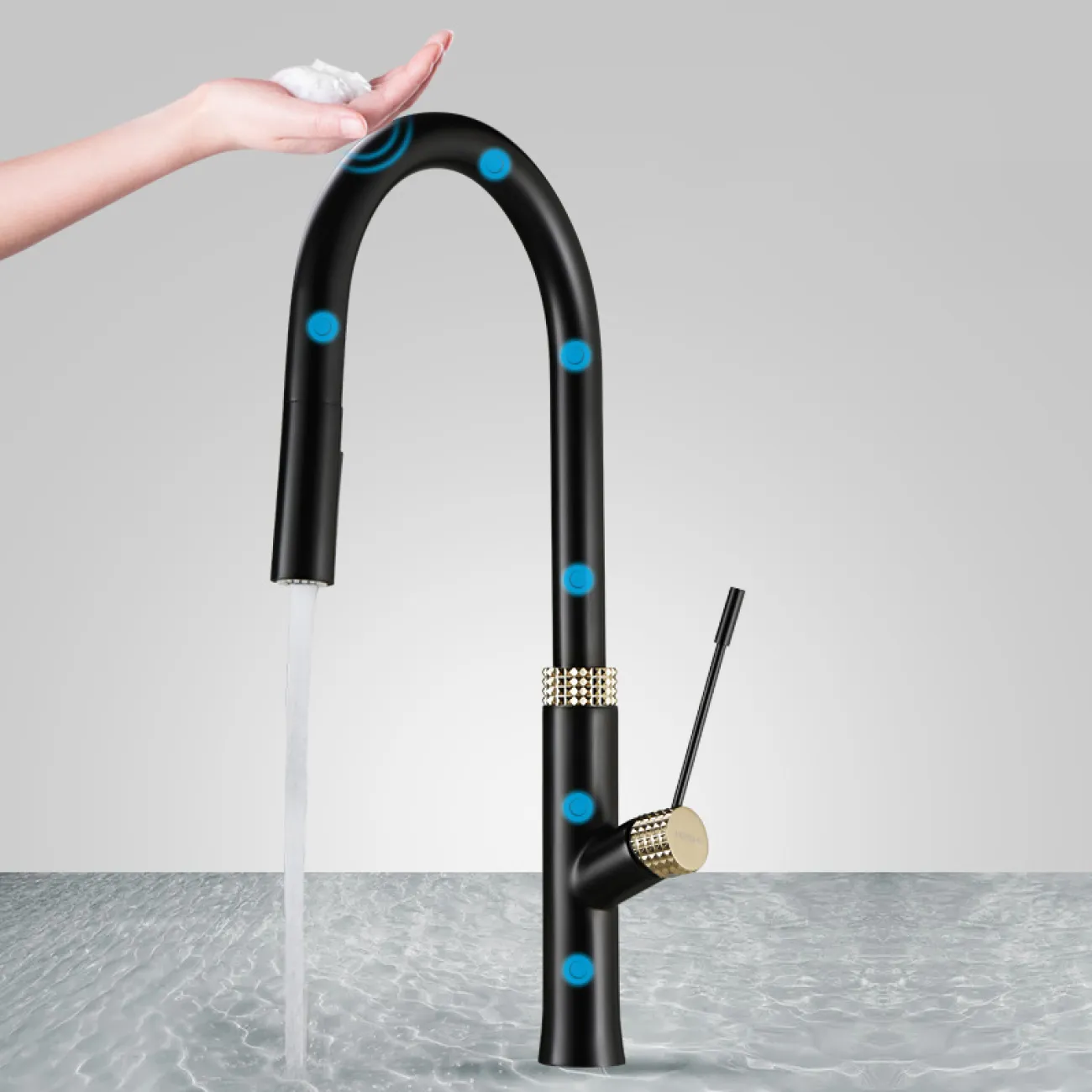 Современный кухонный латунный смарт-смеситель в Хай-тек стиле LaLume MB21134-23 Современный кухонный латунный смарт-смеситель в Хай-тек стиле LaLume MB21134-23