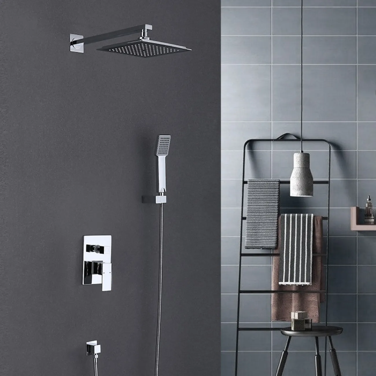 Скрытый латунный смеситель с тропическим душем для ванной в Скандинавском стиле LaLume MB21139-23 Скрытый латунный смеситель с тропическим душем для ванной в Скандинавском стиле LaLume MB21139-23