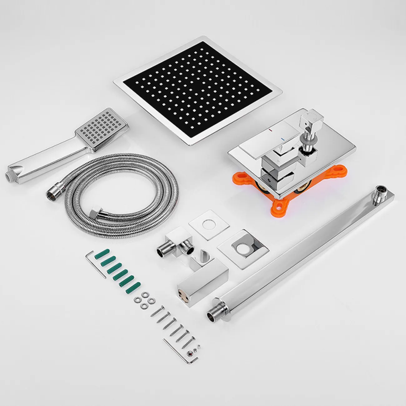 Скрытый латунный смеситель с тропическим душем для ванной в Скандинавском стиле LaLume MB21139-23 Скрытый латунный смеситель с тропическим душем для ванной в Скандинавском стиле LaLume MB21139-23