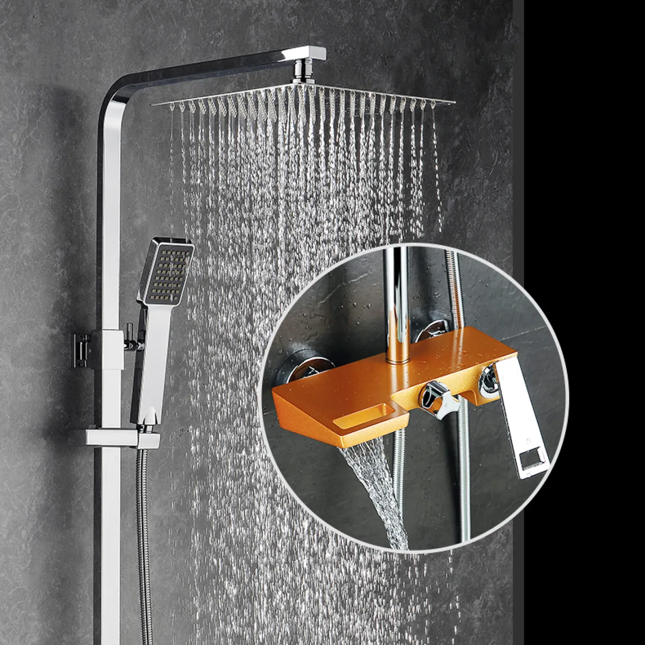 Водопадный латунный смеситель с тропическим душем для ванной в Современном стиле LaLume MB21143-23