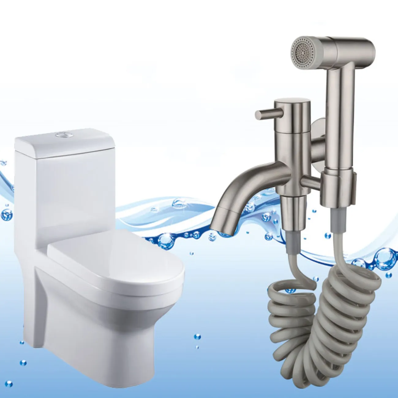 Минималистичный латунный смеситель с гигиеническим душем для ванной в Современном стиле LaLume MB21165-23 Минималистичный латунный смеситель с гигиеническим душем для ванной в Современном стиле LaLume MB21165-23