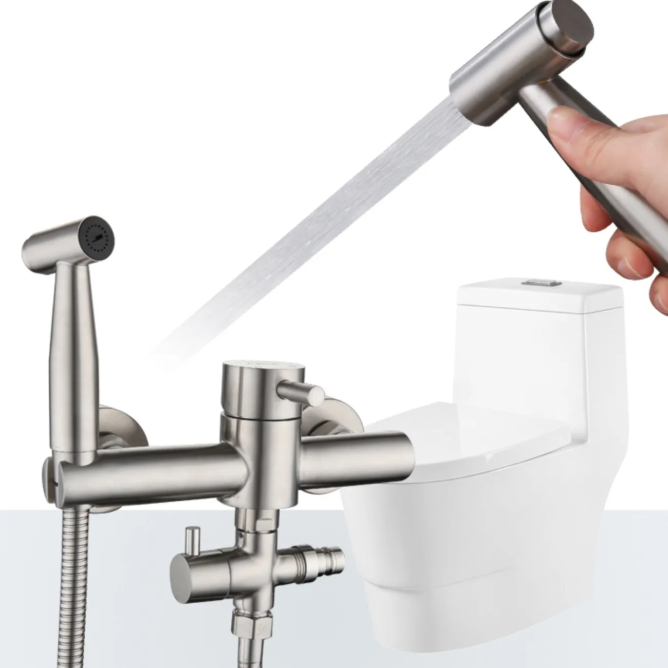 Минималистичный стальной смеситель с душем для ванной в Современном стиле LaLume MB21168-23