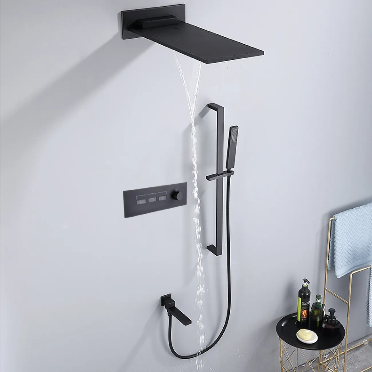 Роскошный латунный смеситель с тропическим душем для ванной в Современном стиле LaLume MB21171-23