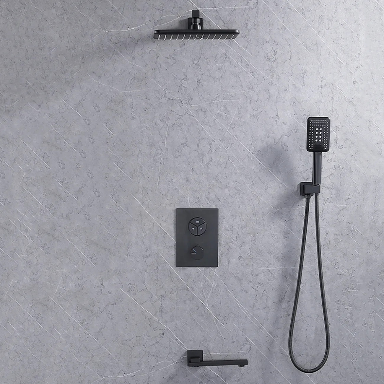 Изящный латунный смеситель с тропическим душем для ванной в Современном стиле LaLume MB21172-23