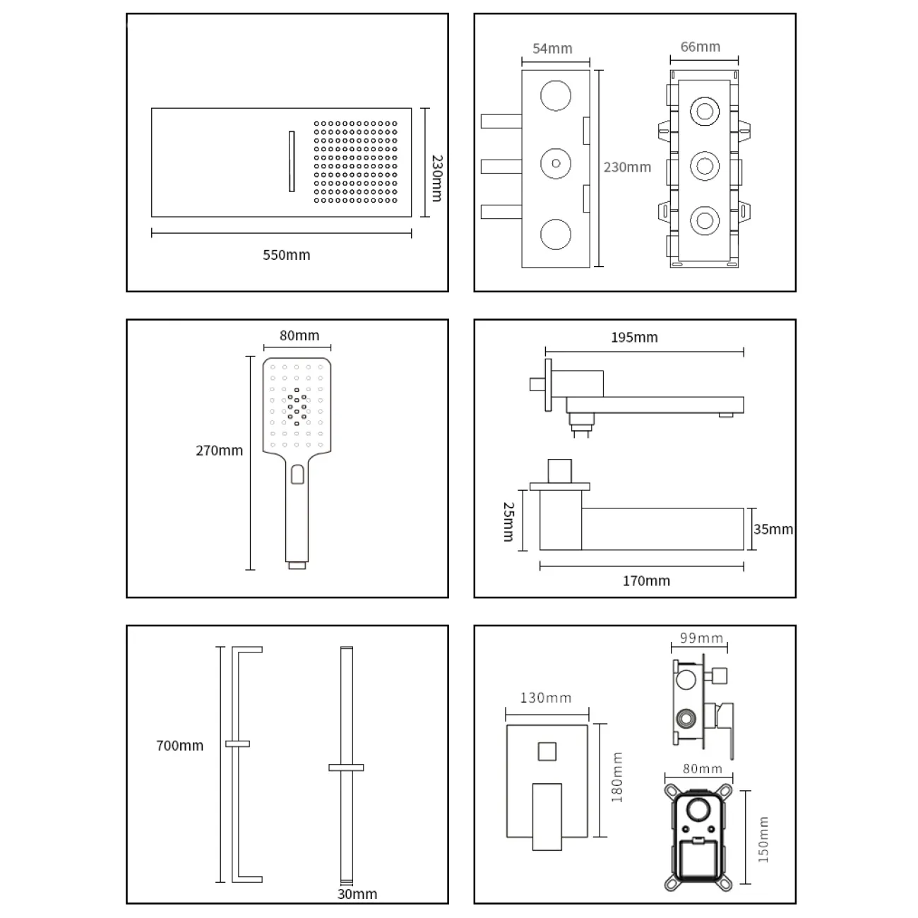Минималистичный латунный смеситель с тропическим душем для ванной в Современном стиле LaLume MB21174-23