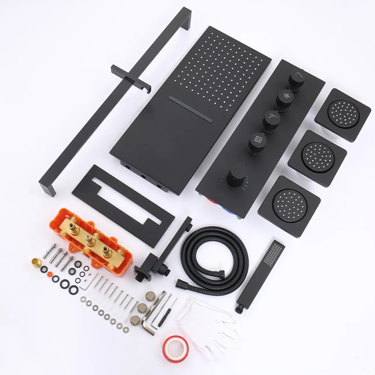 Изящный латунный смеситель с тропическим душем для ванной в Современном стиле LaLume MB21175-23