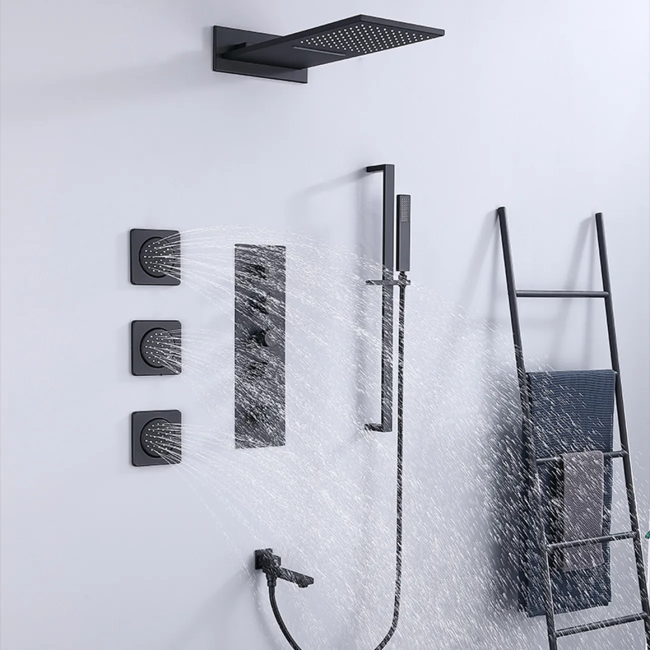 Изящный латунный смеситель с тропическим душем для ванной в Современном стиле LaLume MB21175-23