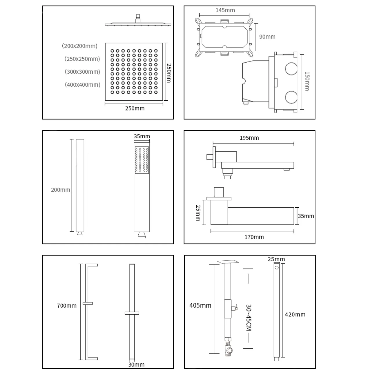 Изящный латунный смеситель с тропическим душем для ванной в Современном стиле LaLume MB21178-23