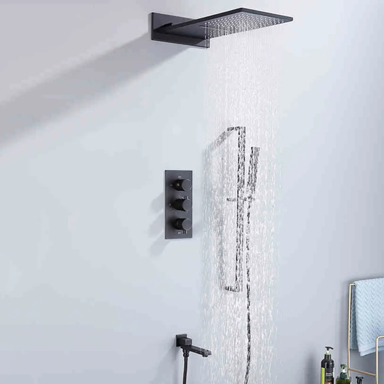 Минималистичный латунный смеситель с тропическим душем для ванной в Хай-тек стиле LaLume MB21179-23