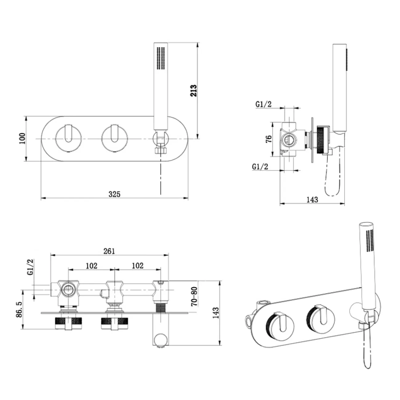 Минималистичный латунный тропический душ для ванной в Современном стиле LaLume MB21186-23