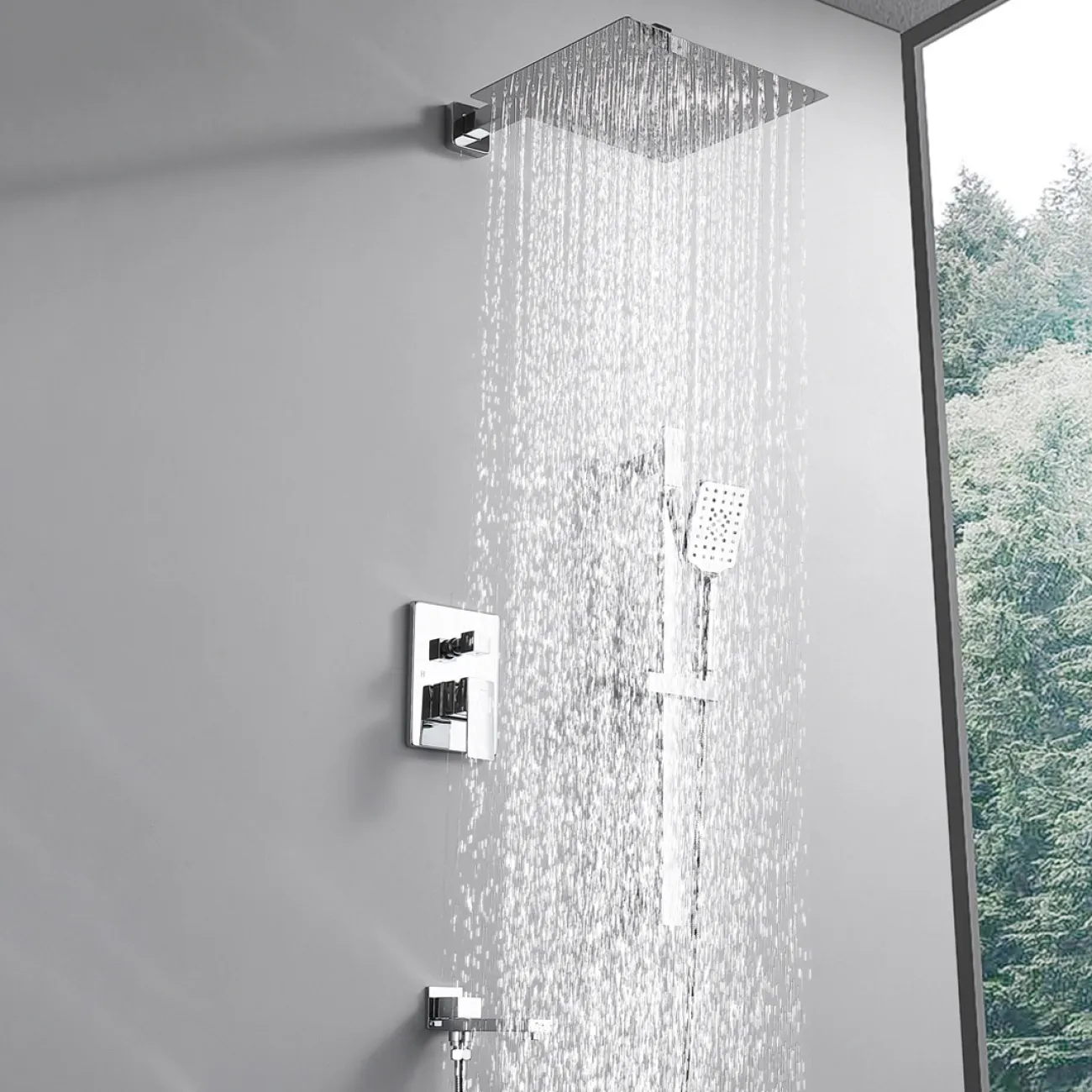 Изящный латунный смеситель с тропическим душем для ванной в Современном стиле LaLume MB21188-23