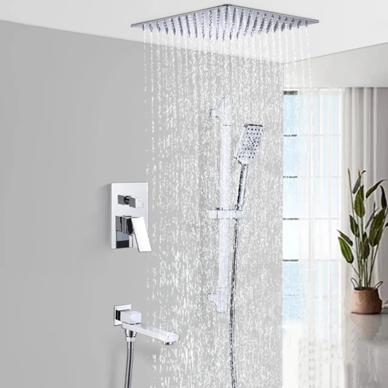 Изящный латунный смеситель с тропическим душем для ванной в Современном стиле LaLume MB21188-23