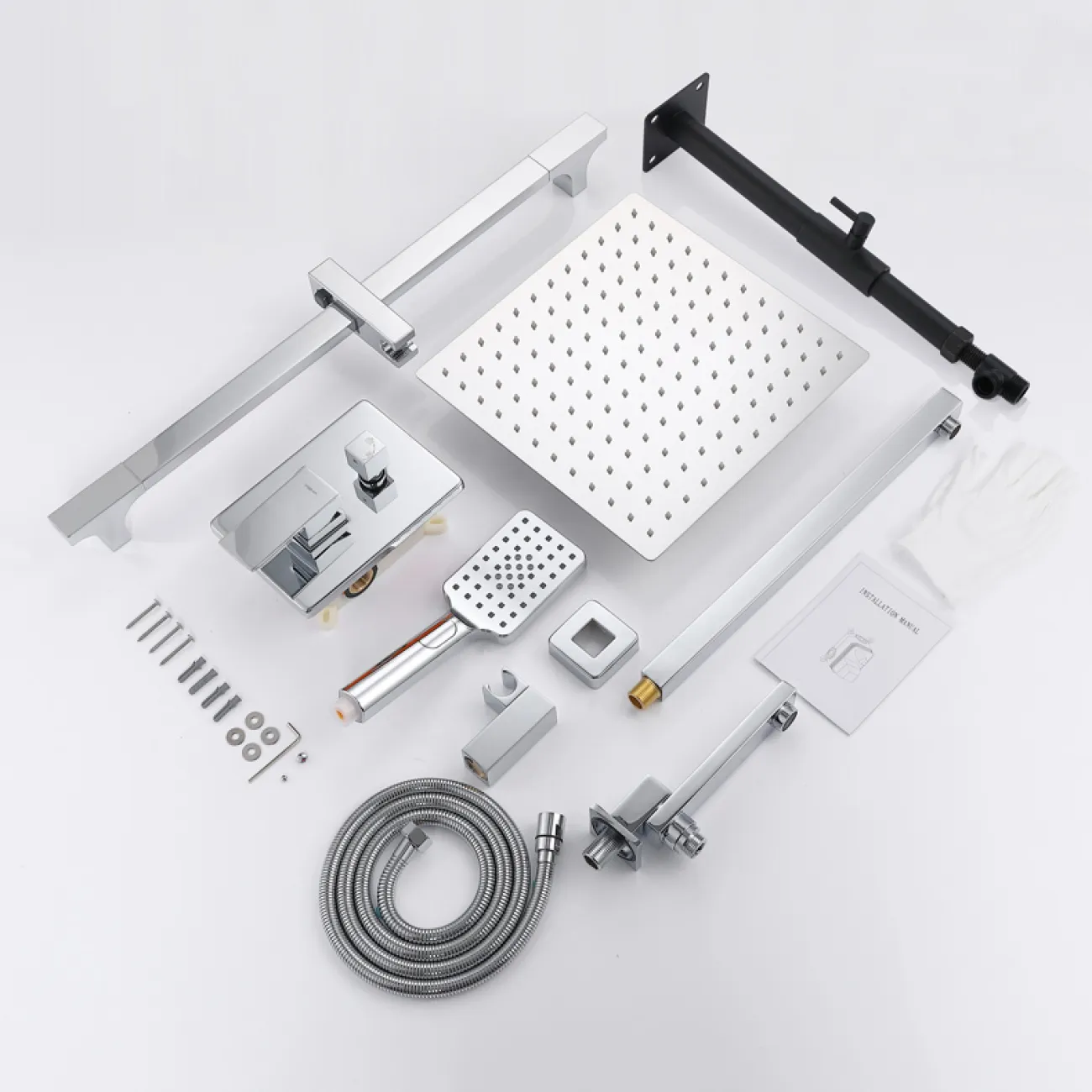 Изящный латунный смеситель с тропическим душем для ванной в Современном стиле LaLume MB21188-23