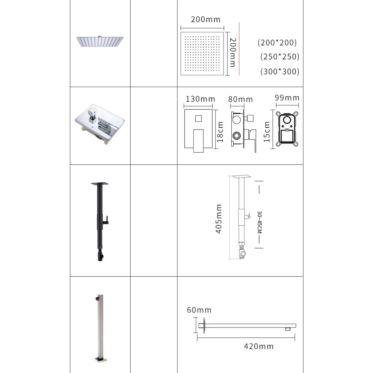 Изящный латунный смеситель с тропическим душем для ванной в Современном стиле LaLume MB21188-23