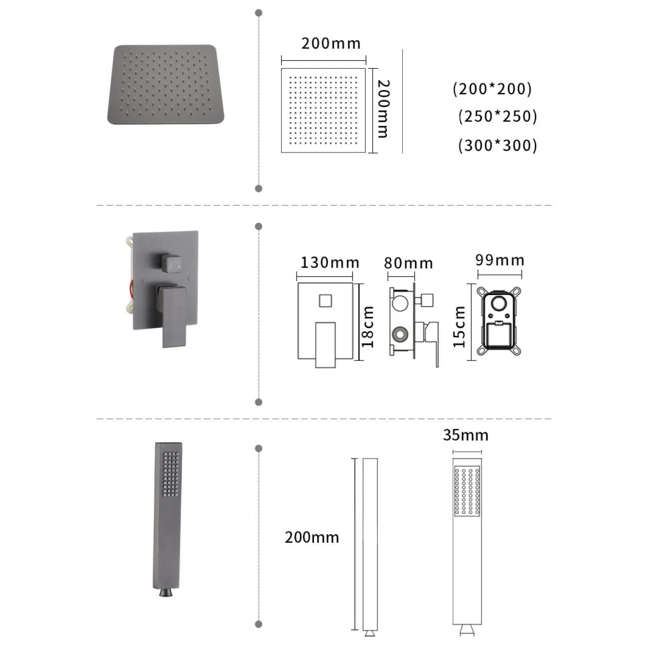 Роскошный латунный смеситель с тропическим душем для ванной в Хай-тек стиле LaLume MB21189-23 Роскошный латунный смеситель с тропическим душем для ванной в Хай-тек стиле LaLume MB21189-23