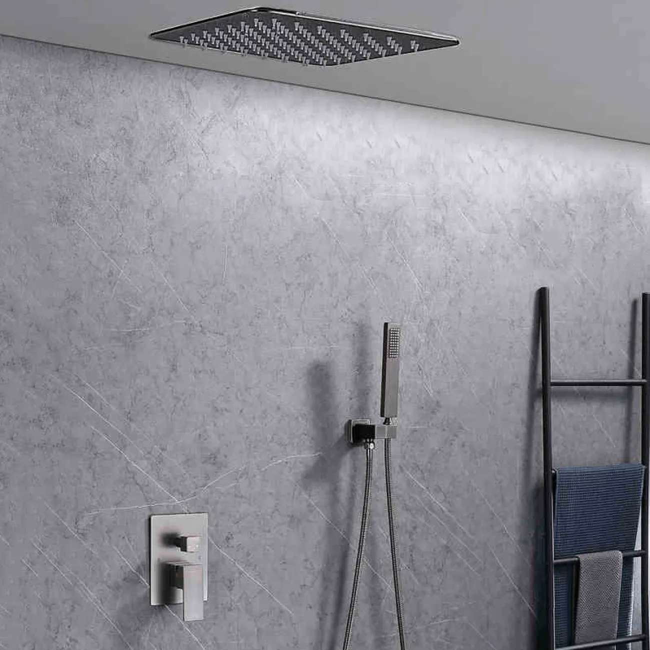 Роскошный латунный смеситель с тропическим душем для ванной в Хай-тек стиле LaLume MB21189-23 Роскошный латунный смеситель с тропическим душем для ванной в Хай-тек стиле LaLume MB21189-23