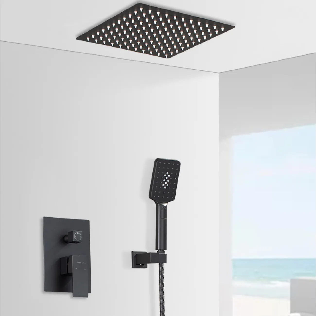 Минималистичный латунный смеситель с тропическим душем для ванной в Хай-тек стиле LaLume MB21190-23