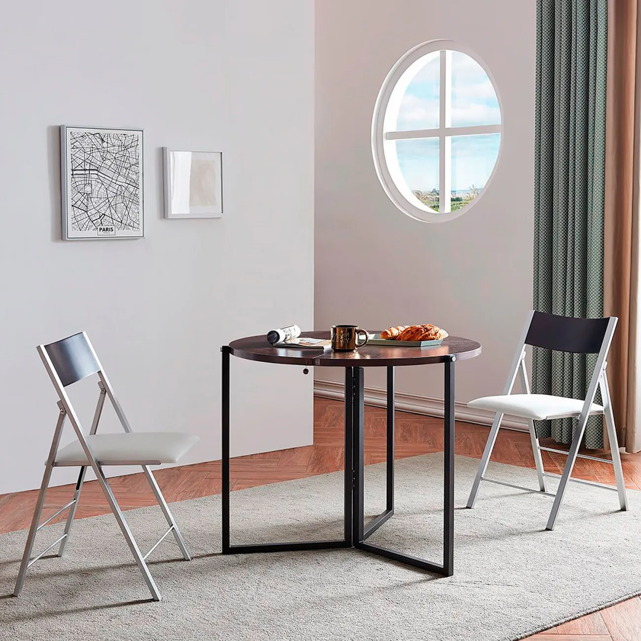 Компактный складной обеденный стол LaLume AR21215-23 с деревянной столешницей Компактный складной обеденный стол LaLume AR21215-23 с деревянной столешницей